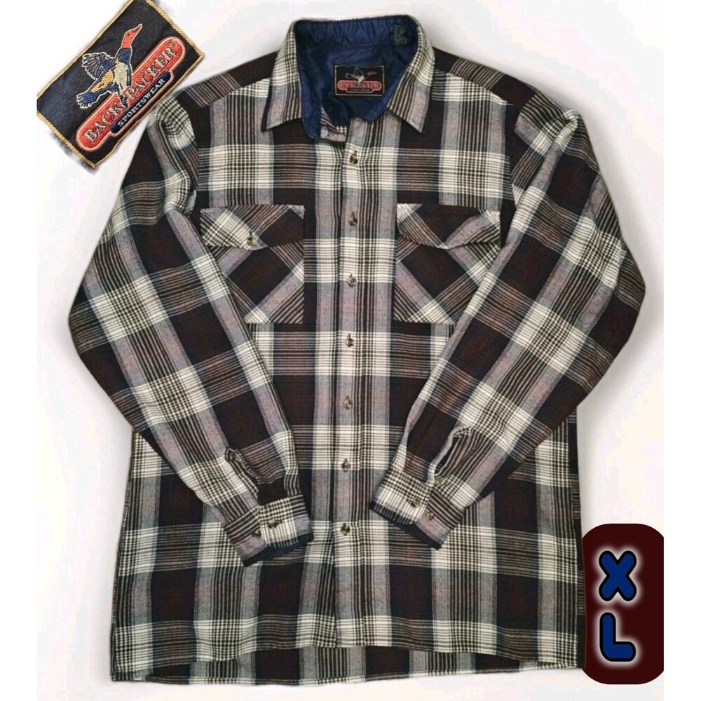 Vintage BACKPACKER SPORTSWEAR Quilted Lined Plaid Flannel Shirt – Men’s XL TALL
